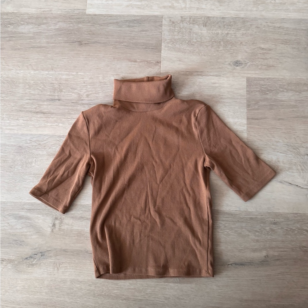 Zara mid sleeve light Brown Turtleneck Top size M